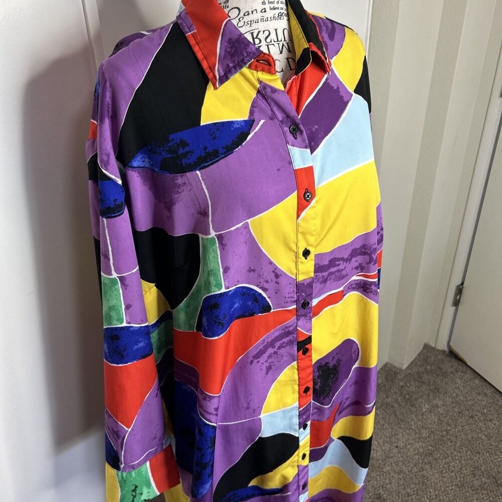 Rainbow Abstract Watercolor Shirt Dress Art Teacher Core  1XL - Picture 2 of 5